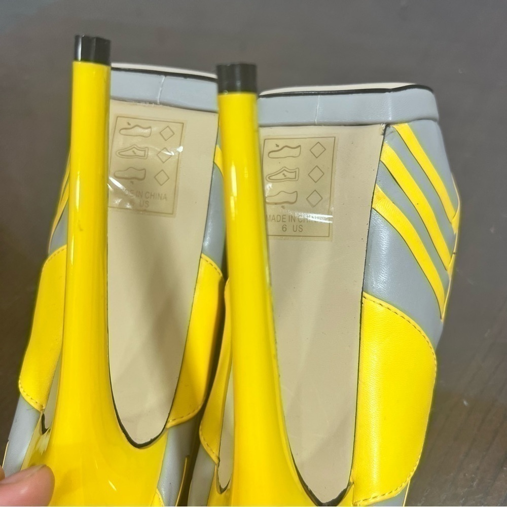 BEAU & ASHE super sexy sky high 6” heels with 2” platforms Yellow & Grey 6 Euc - Picture 4 of 16